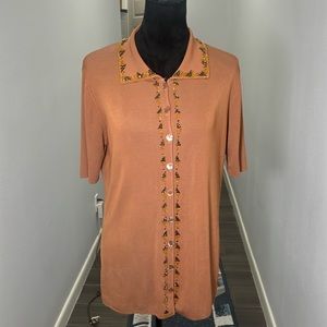 Loulou Tan Beaded blouse with shell like buttons